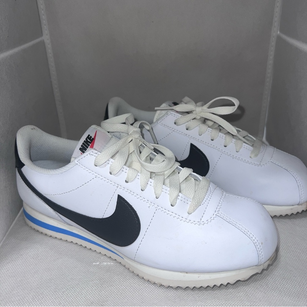 Nike Cortez White and Black with Blue Sneakers